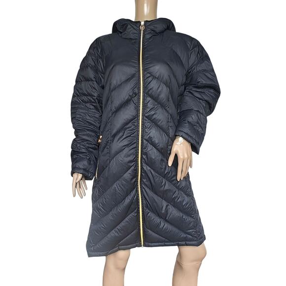Michael Kors Packable Down Puffer Coat Black Hooded Jacket Women’s 1X Plus Size - Picture 1 of 5